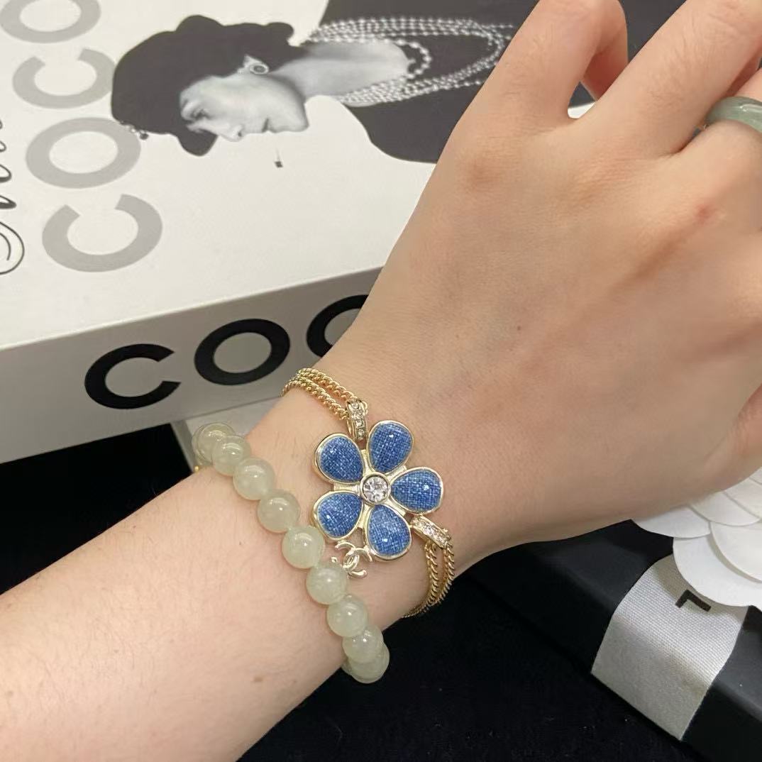 CHANE1 ブルーフラワー ダブルレイヤーブレスレット【50％割引+送料無料】