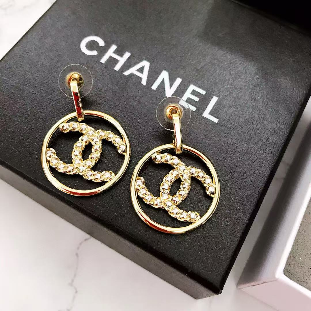 CHANE1 ダブルC ラウンドダイヤモンドセットイヤリング【50％割引+送料無料】
