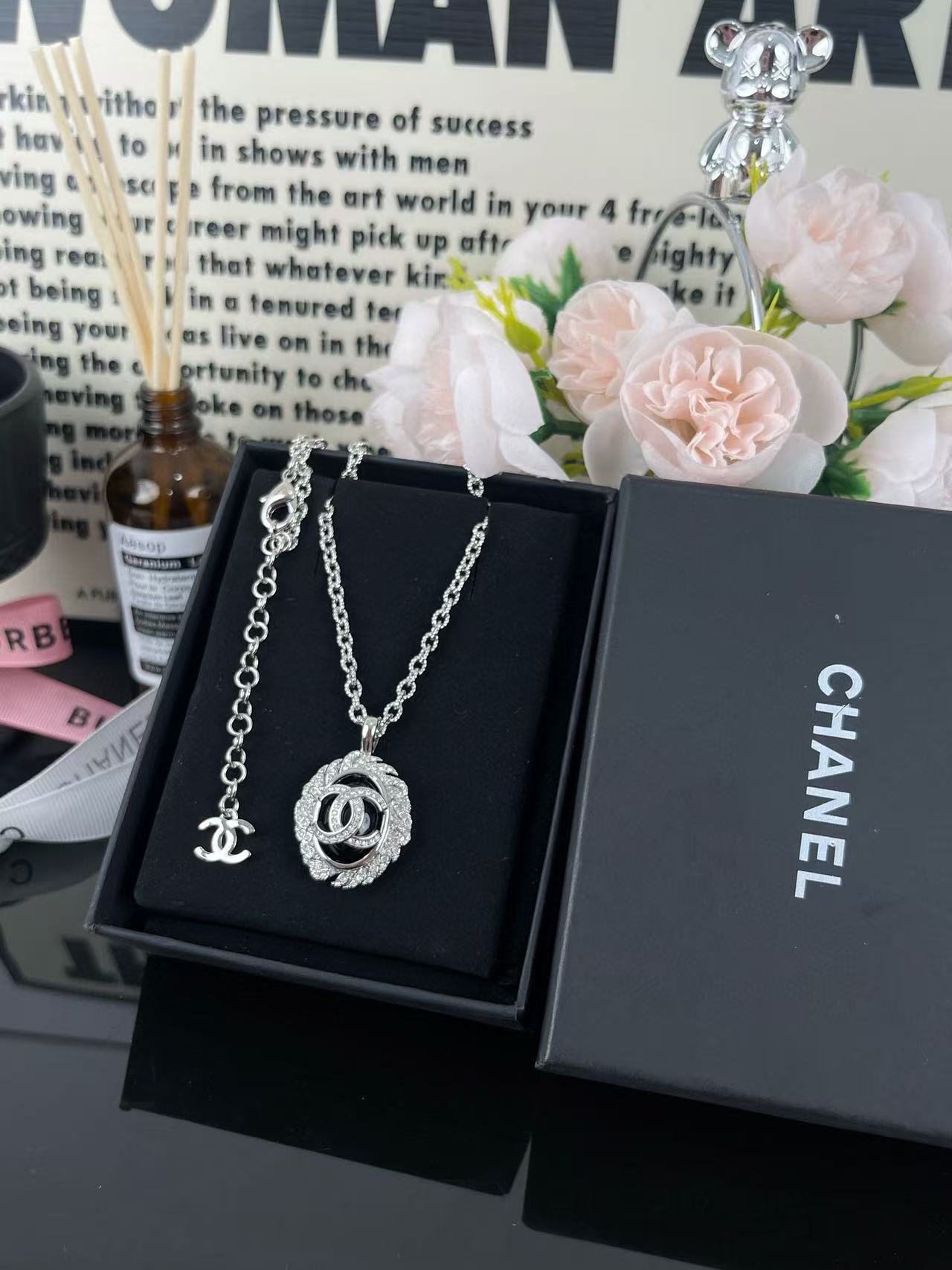 CHANE1 ダブルC ダイヤモンド イヤリング + ネックレス ツーピースセット【50％割引+送料無料】