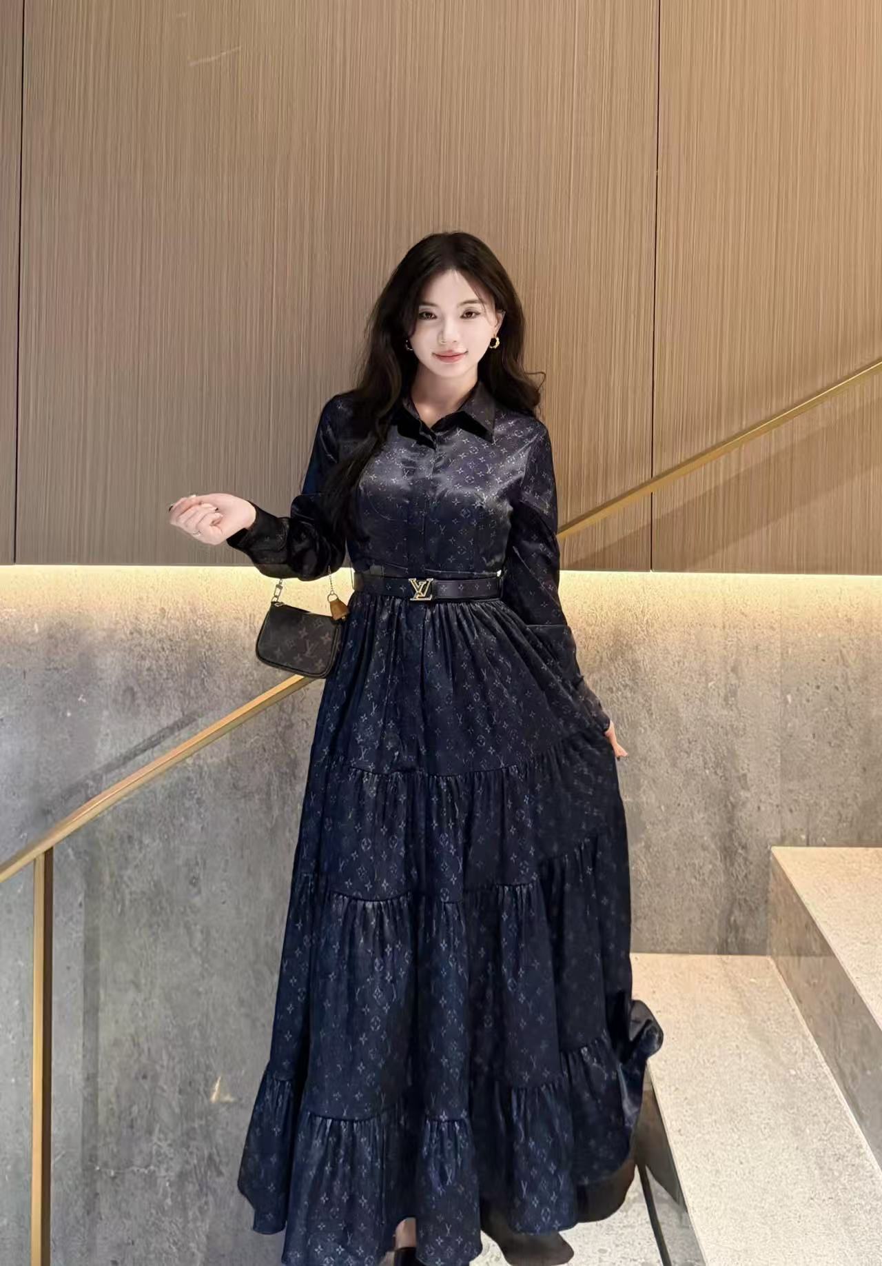 LVプリント ロングスリーブ ドレス【50％割引+送料無料】