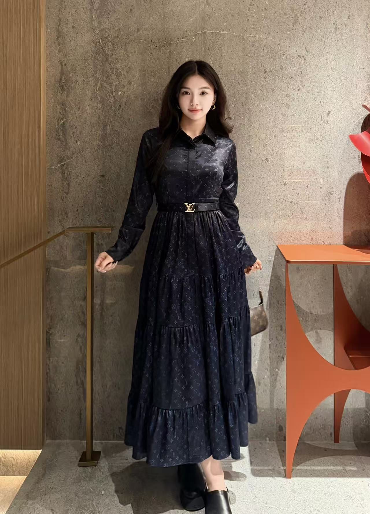 LVプリント ロングスリーブ ドレス【50％割引+送料無料】