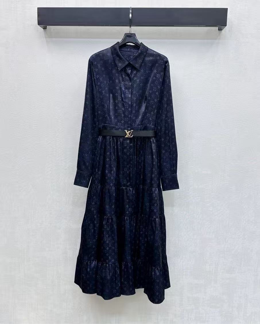 LVプリント ロングスリーブ ドレス【50％割引+送料無料】