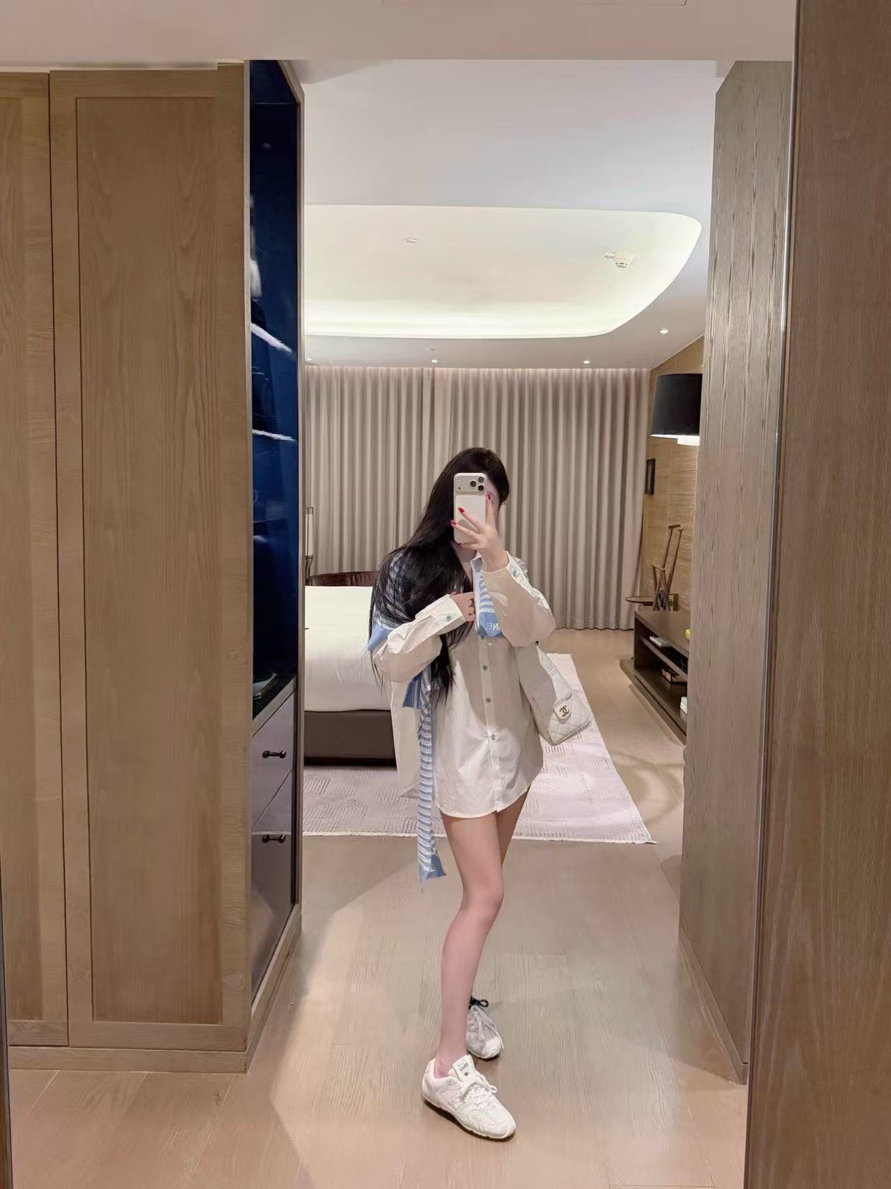 CHANE1 ストライプスカーフ+シャツ ツーピースセット【50％割引+送料無料】