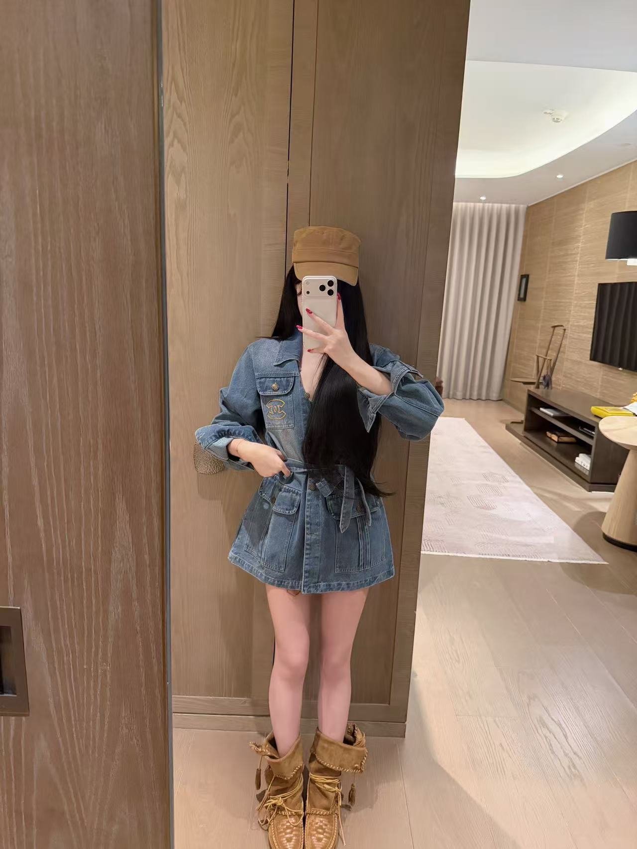 CHANE1 ダブルC レースアップ デニムジャケット【50％割引+送料無料】