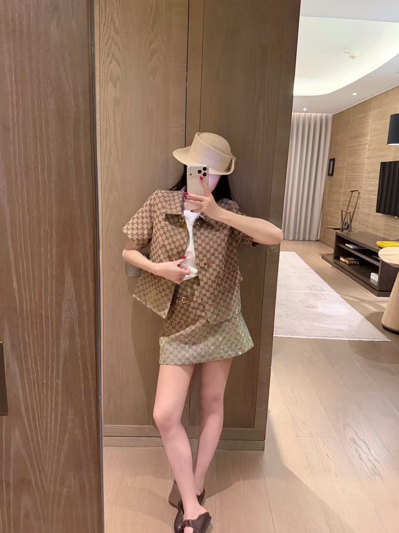 GUCC1 ジャカードショートジャケット+スカート ツーピースセット【50％割引+送料無料】