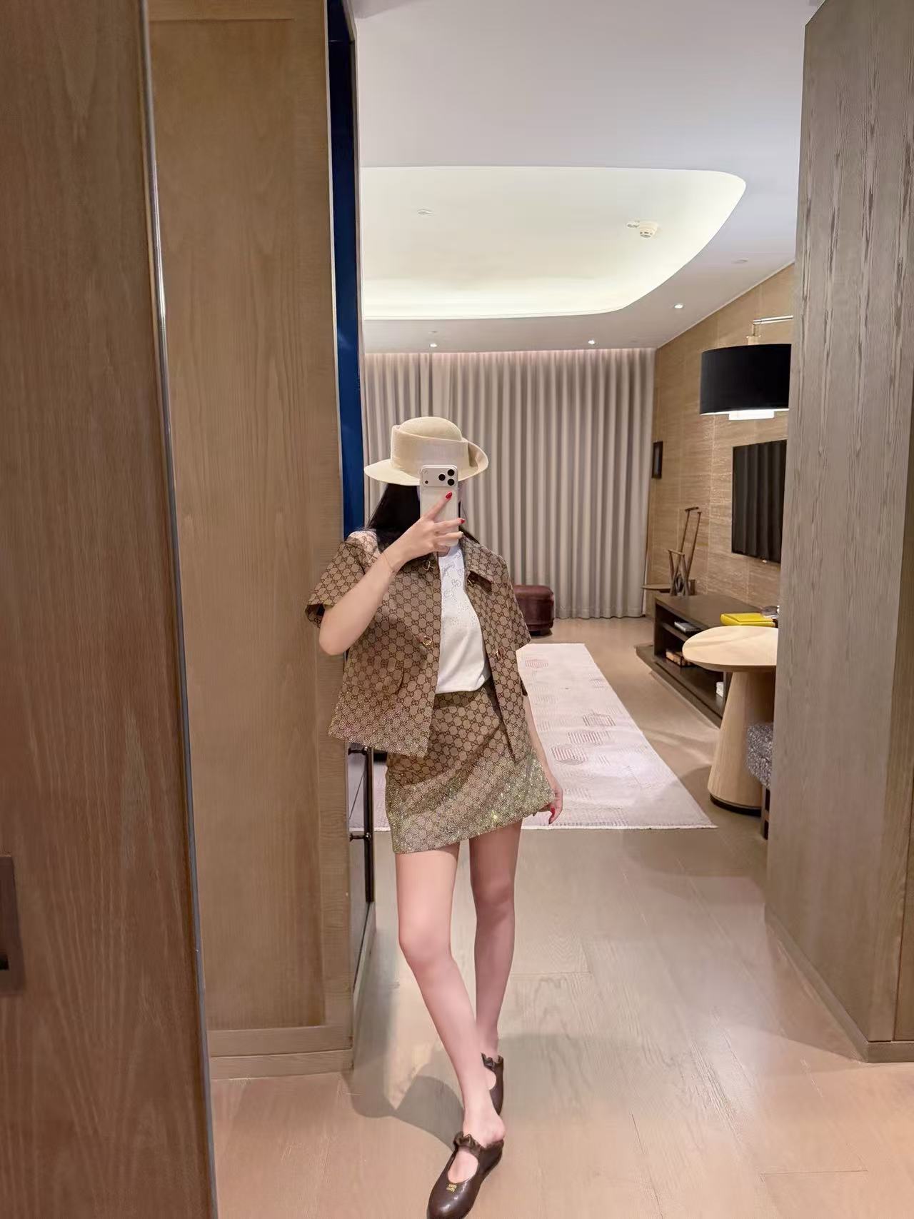 GUCC1 ジャカードショートジャケット+スカート ツーピースセット【50％割引+送料無料】