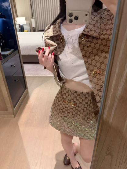 GUCC1 ジャカードショートジャケット+スカート ツーピースセット【50％割引+送料無料】