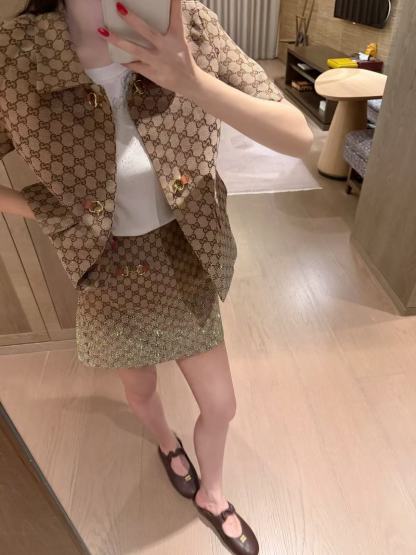 GUCC1 ジャカードショートジャケット+スカート ツーピースセット【50％割引+送料無料】