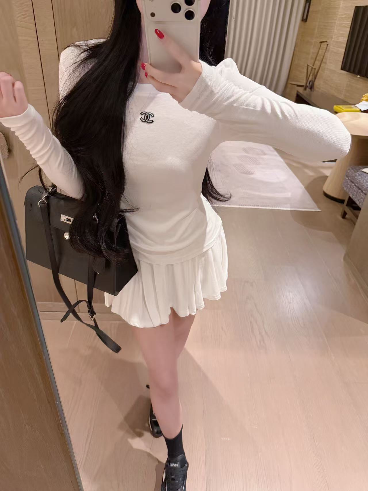 CHANE1 シンプルダブルC Tシャツ+スカート ツーピースセット【50％割引+送料無料】