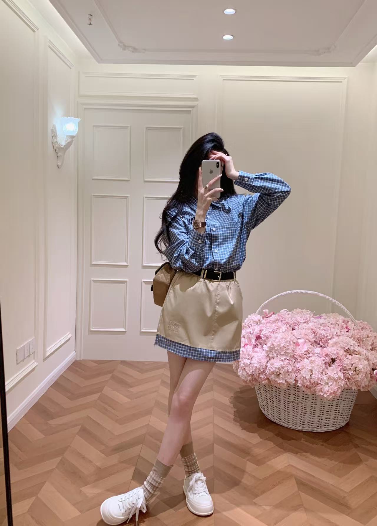 M1UM1U チェックシャツとスカートのツーピースセット【50％割引+送料無料】