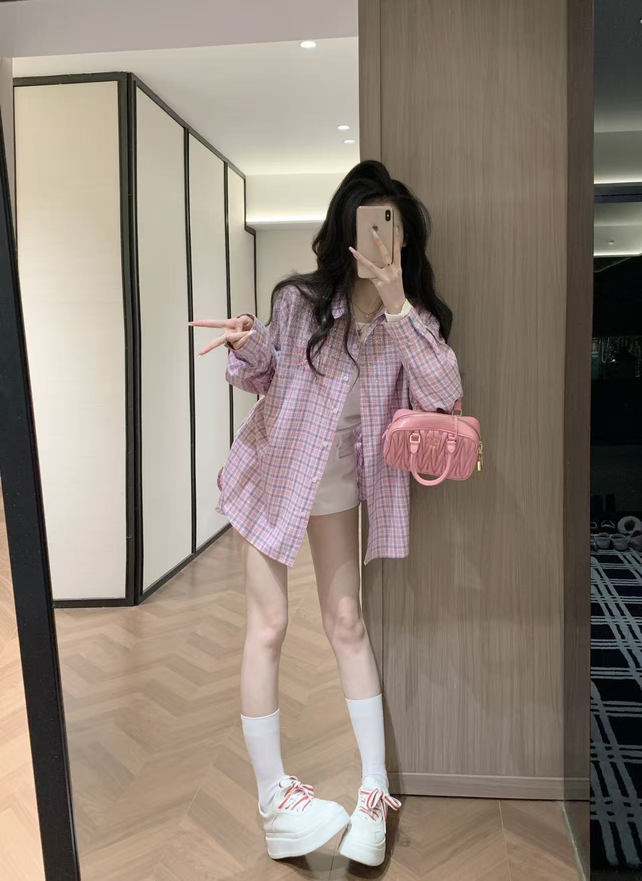 M1UM1U チェック柄刺繍入りレターシャツ【50％割引+送料無料】