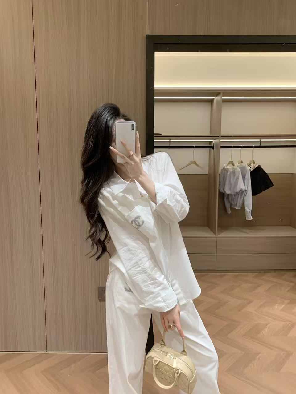 CHANE1 ダブルC シンプルシャツ＋パンツ ツーピースセット【50％割引+送料無料】