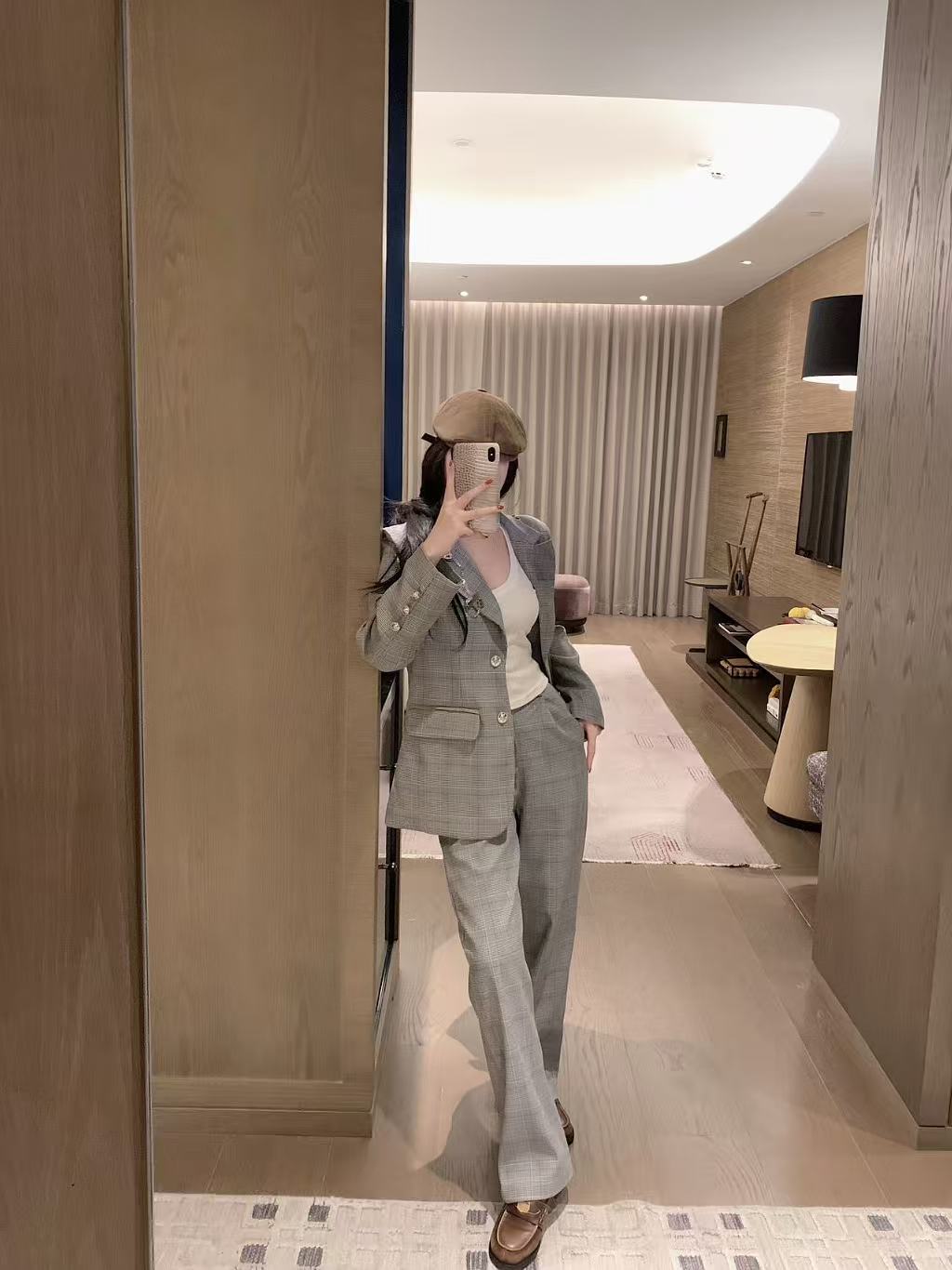 BALMA1N 千鳥格子ブレザー＋パンツ ツーピースセット【50％割引+送料無料】