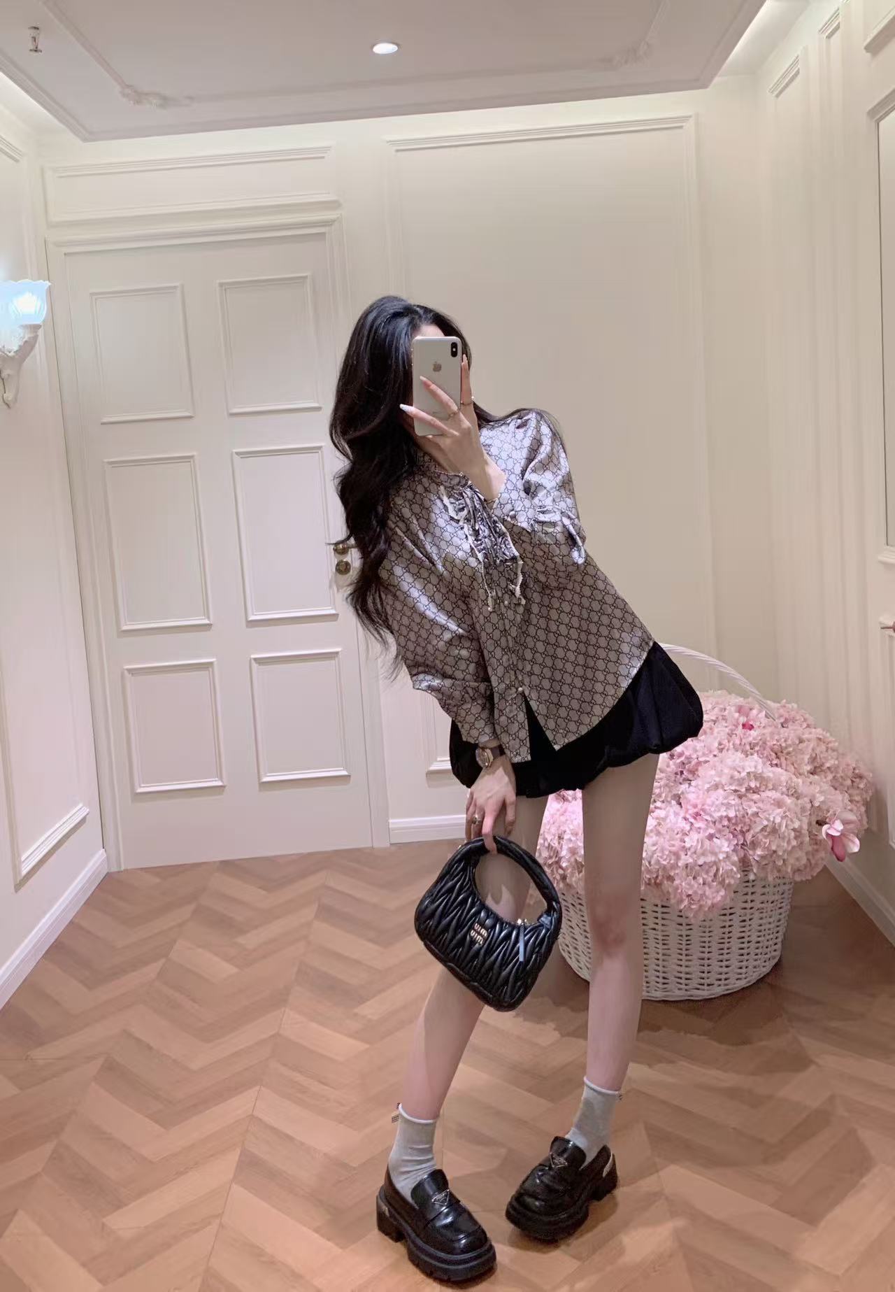 GUCC1 ジャカード ラッフル ブラウス【50％割引+送料無料】