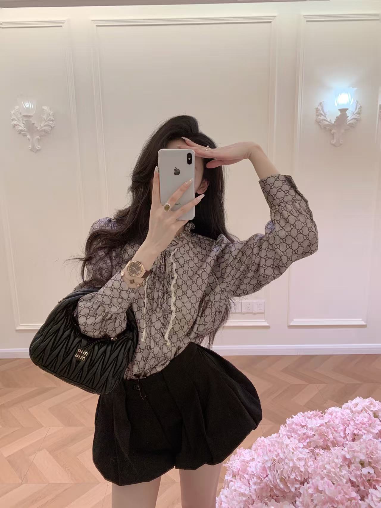 GUCC1 ジャカード ラッフル ブラウス【50％割引+送料無料】