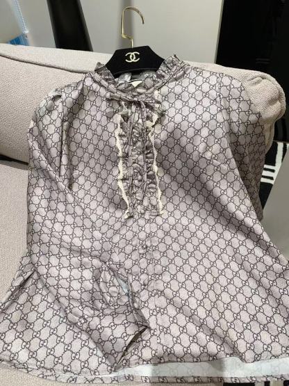 GUCC1 ジャカード ラッフル ブラウス【50％割引+送料無料】