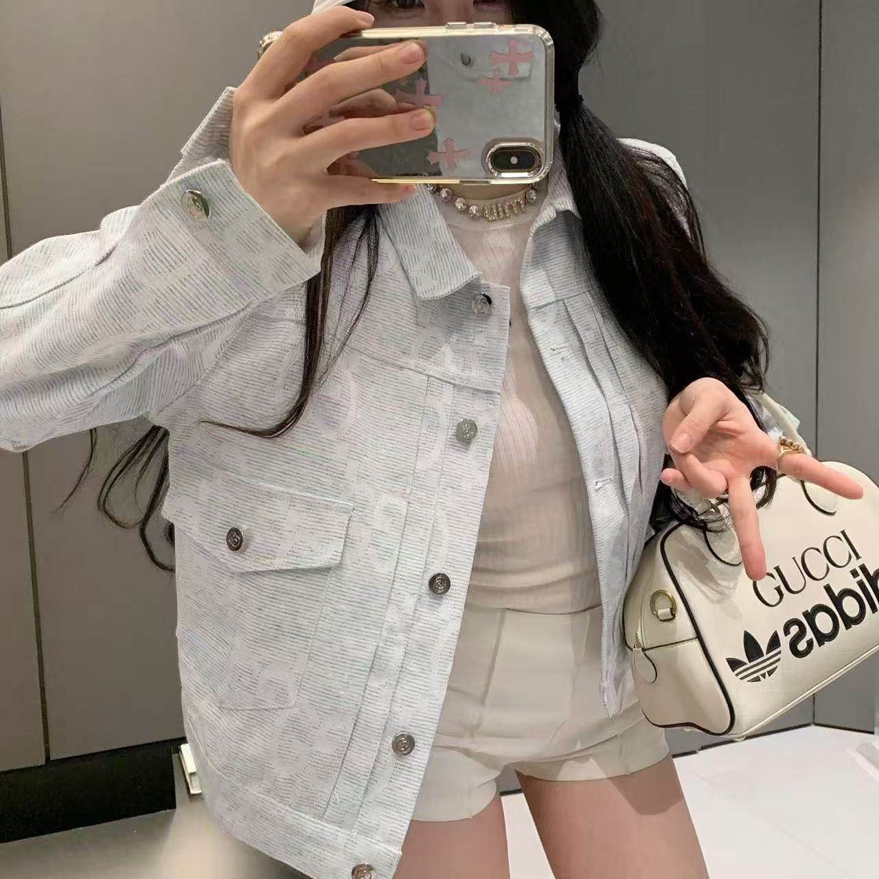 GUCC1 総柄ジャカードデニムジャケット【50％割引+送料無料】