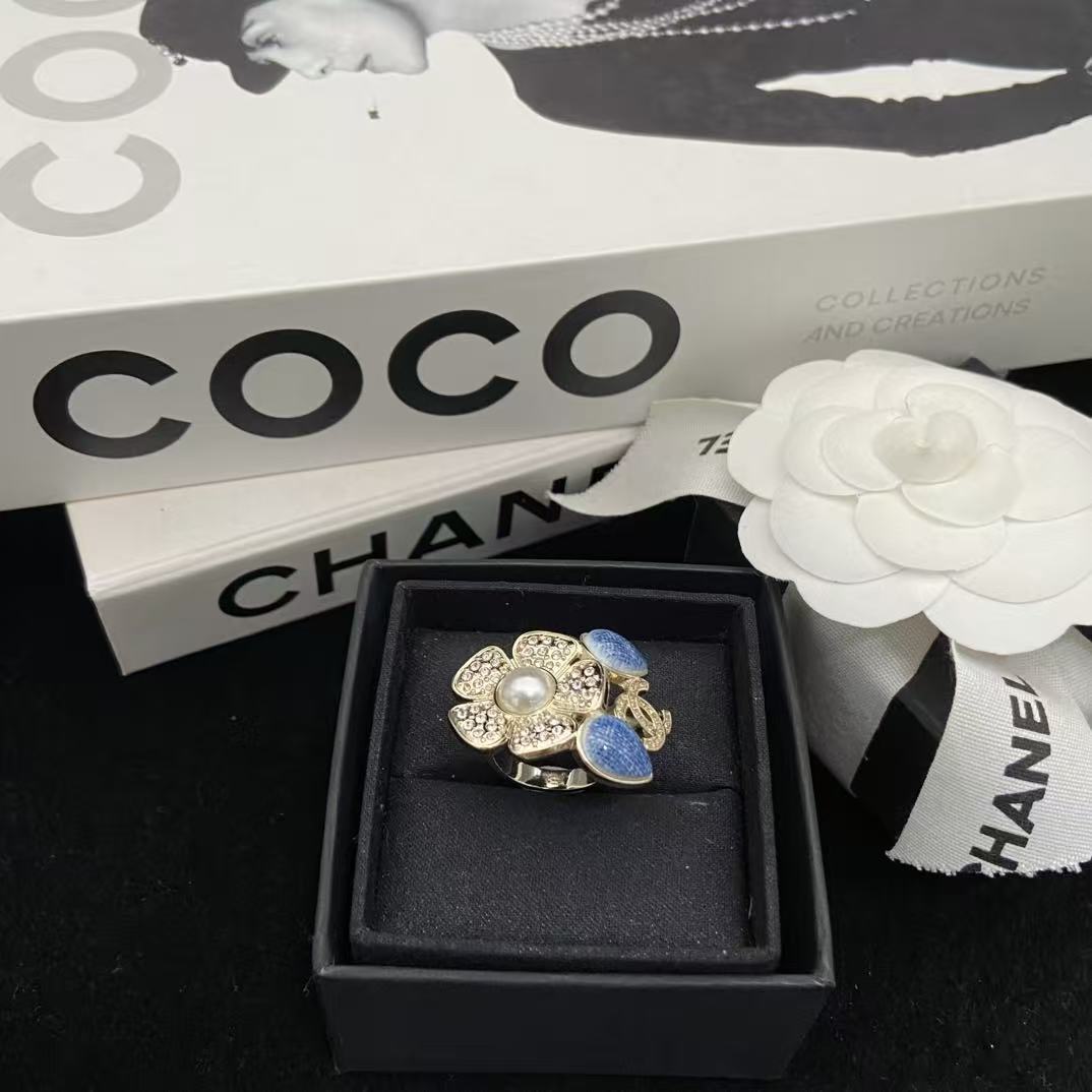 CHANE1 ブルー ダブルC フラワーリング【50％割引+送料無料】