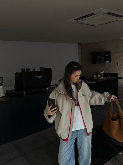 CHANE1 フード付きカラーブロックジップアップトレンチコート【50％割引+送料無料】