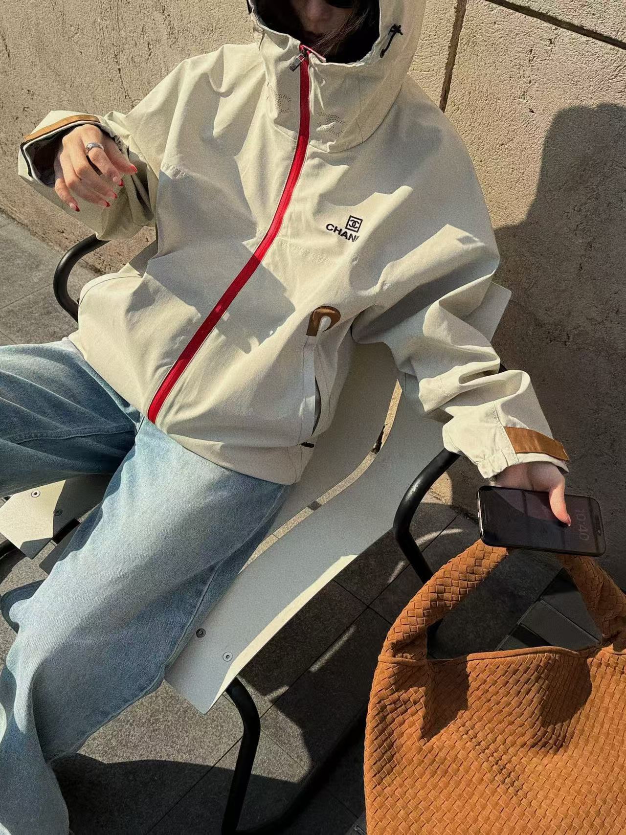 CHANE1 フード付きカラーブロックジップアップトレンチコート【50％割引+送料無料】