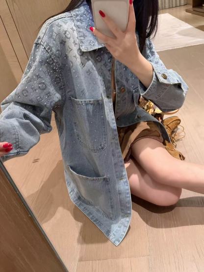 LV四つ葉のクローバーラインストーンデニムジャケット【50％割引+送料無料】