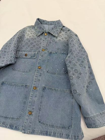 LV四つ葉のクローバーラインストーンデニムジャケット【50％割引+送料無料】