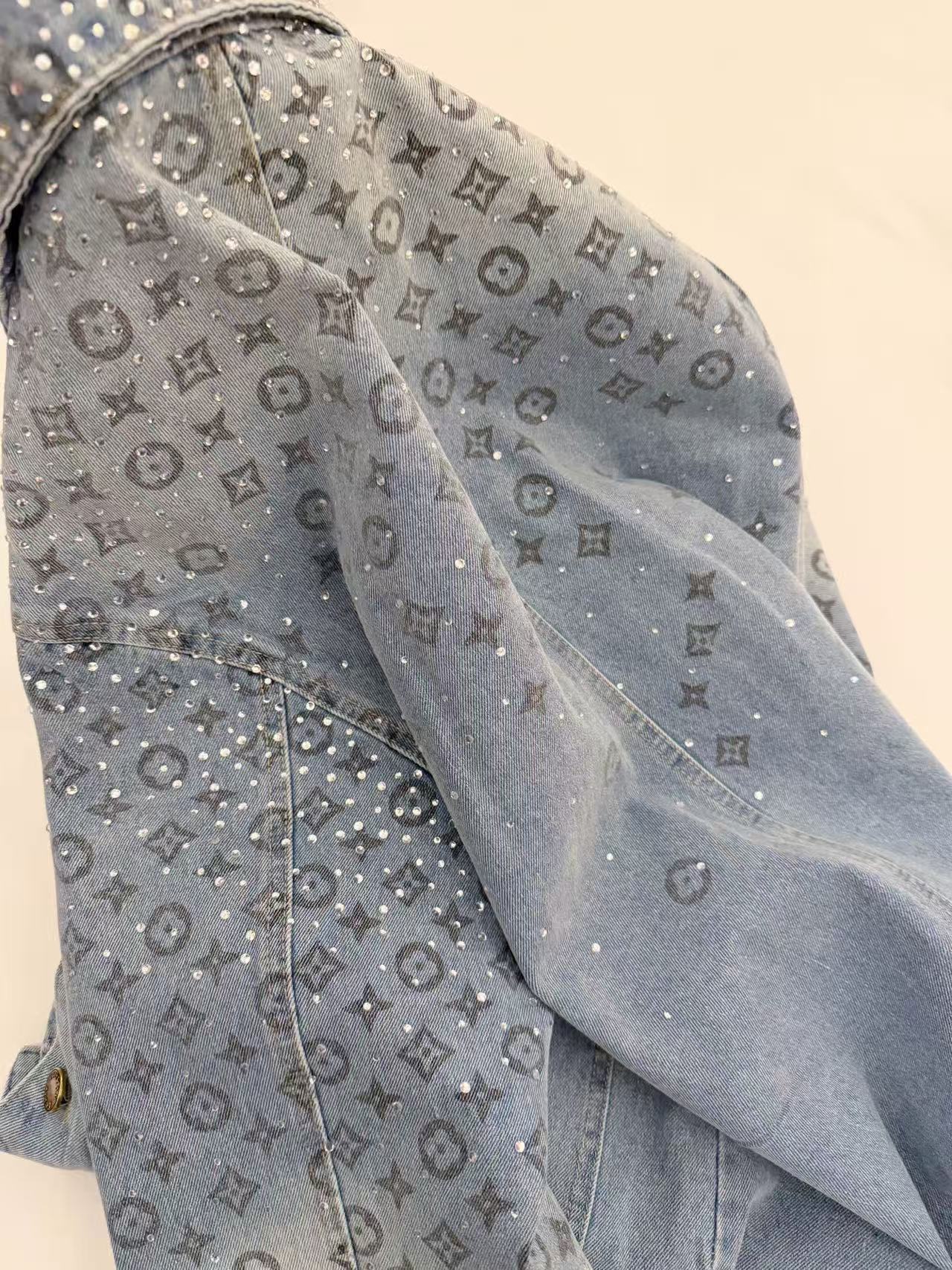 LV四つ葉のクローバーラインストーンデニムジャケット【50％割引+送料無料】