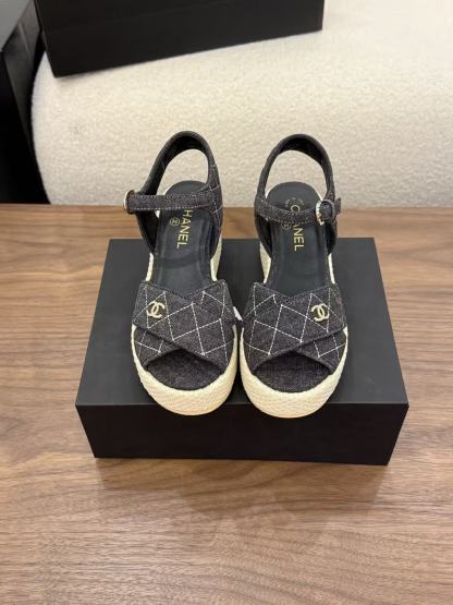 CHANE1 高品質ダブルCチェック柄デニムプラットフォームサンダル【50％割引+送料無料】