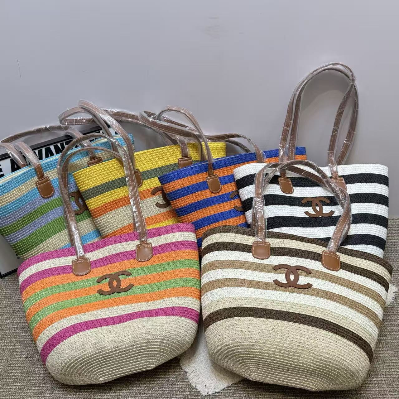 CHANE1 ダブルC カラーブロック ウーブンバッグ【50％割引+送料無料】