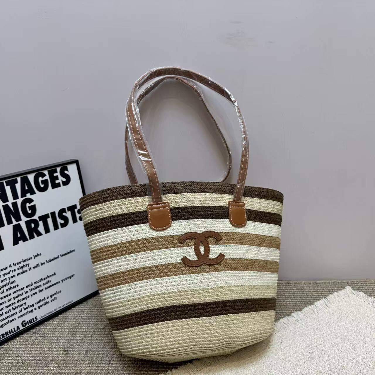 CHANE1 ダブルC カラーブロック ウーブンバッグ【50％割引+送料無料】