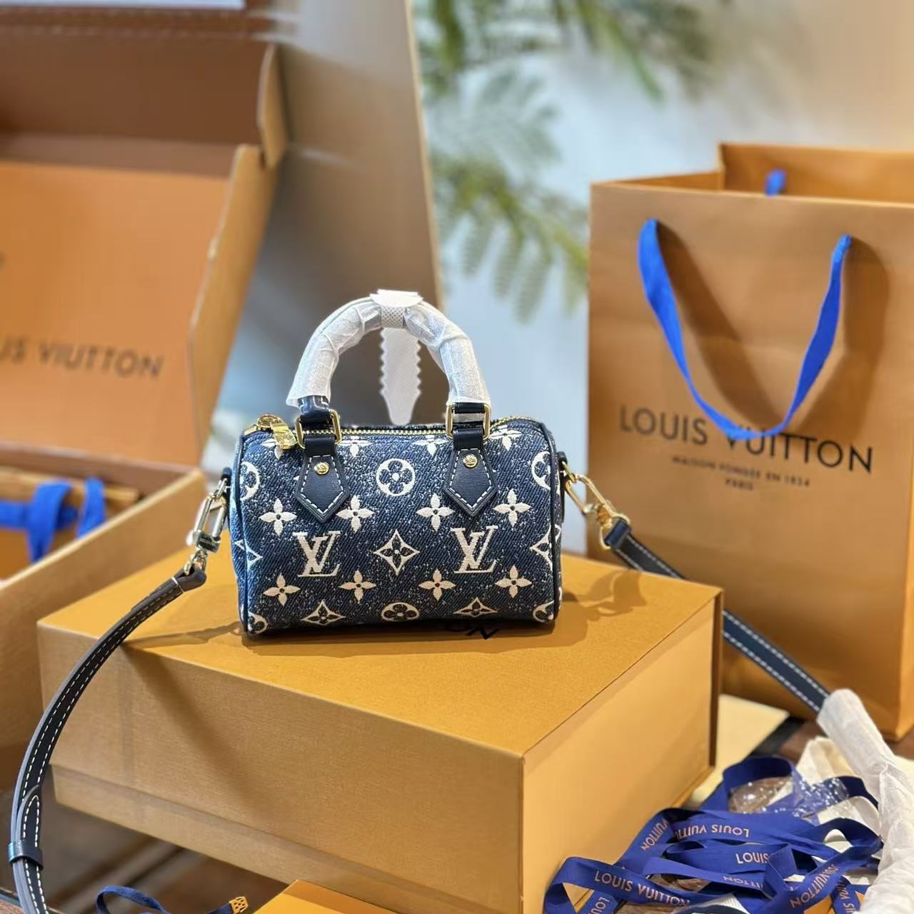 LVプリントデニムハンドバッグ【50％割引+送料無料】