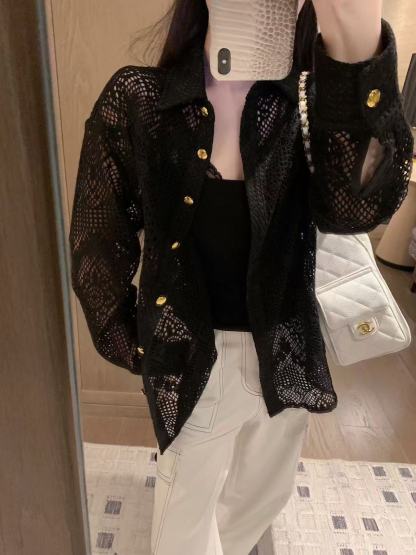 CEL1NE メタルボタン レースブラウス【50％割引+送料無料】