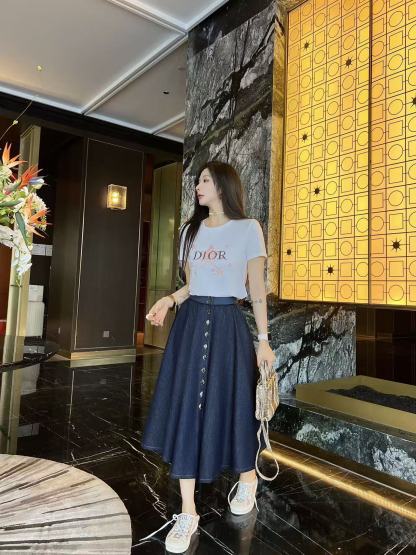 DIOR エンブロイダリーレターTシャツ + スカート ツーピースセット【50％割引+送料無料】