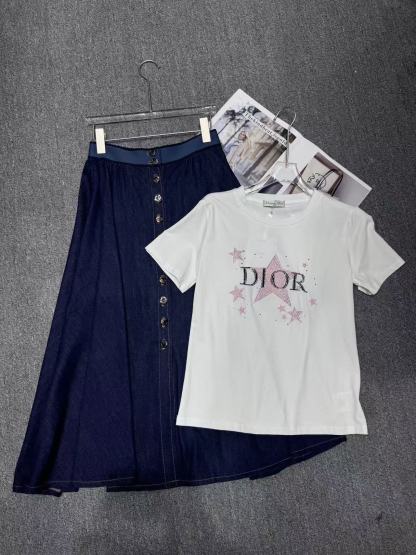 DIOR エンブロイダリーレターTシャツ + スカート ツーピースセット【50％割引+送料無料】