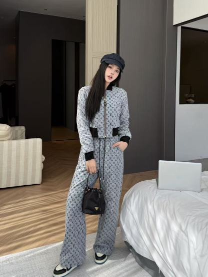 LVジャカードジャケットとパンツのツーピースセット【50％割引+送料無料】