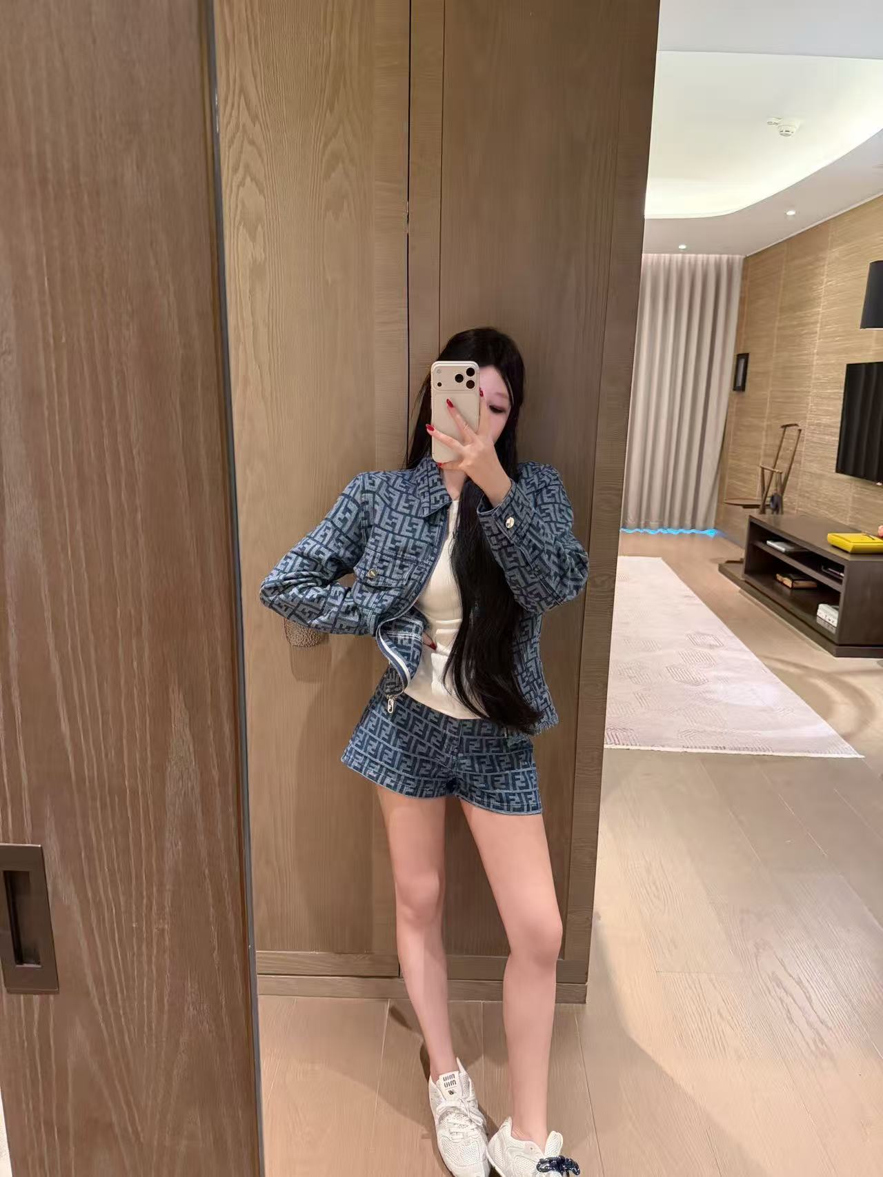 FEND1FF デニムジャケット＋ショーツ ツーピースセット【50％割引+送料無料】