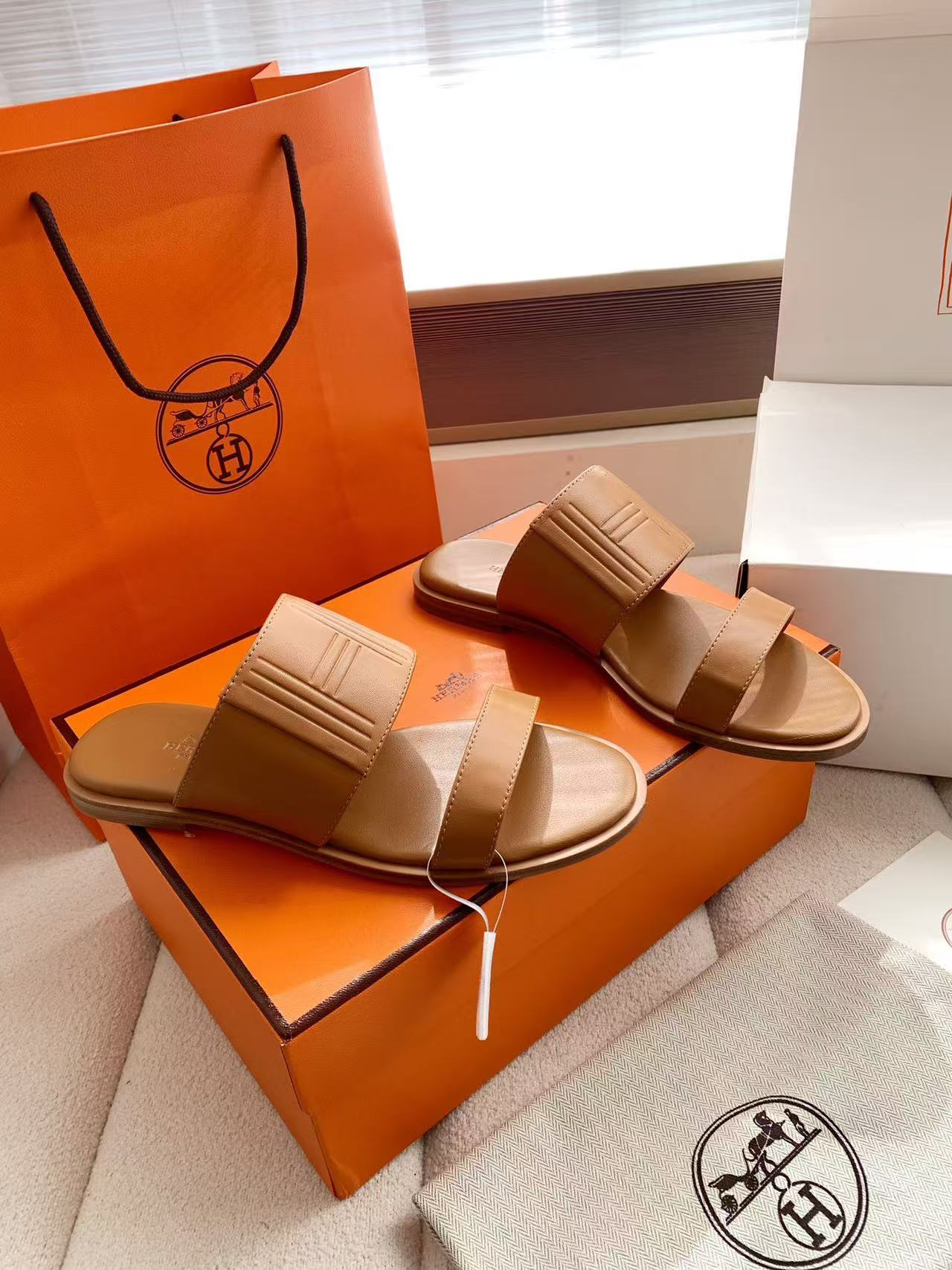 HERME5高品質カーフスキンスリッパ【50％割引+送料無料】