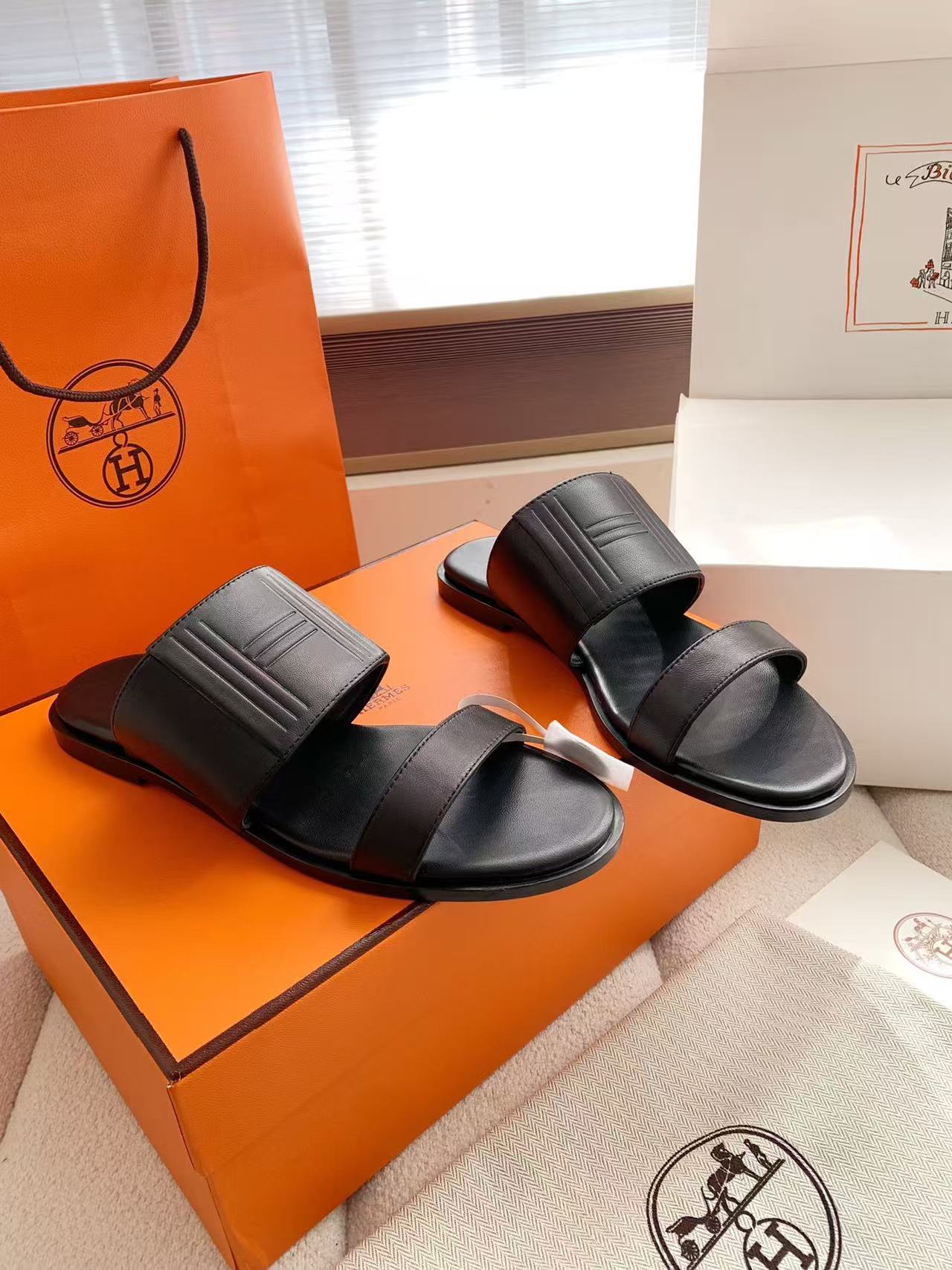 HERME5高品質カーフスキンスリッパ【50％割引+送料無料】