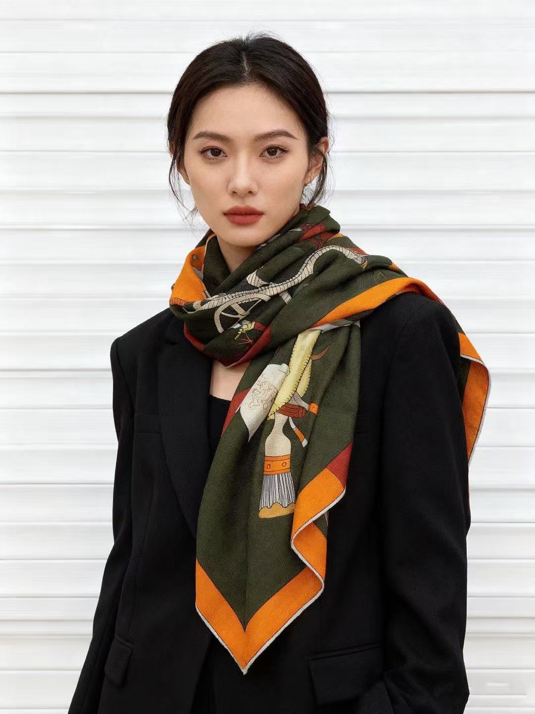 HERME5 高品質プリントカシミアスカーフ【50％割引+送料無料】