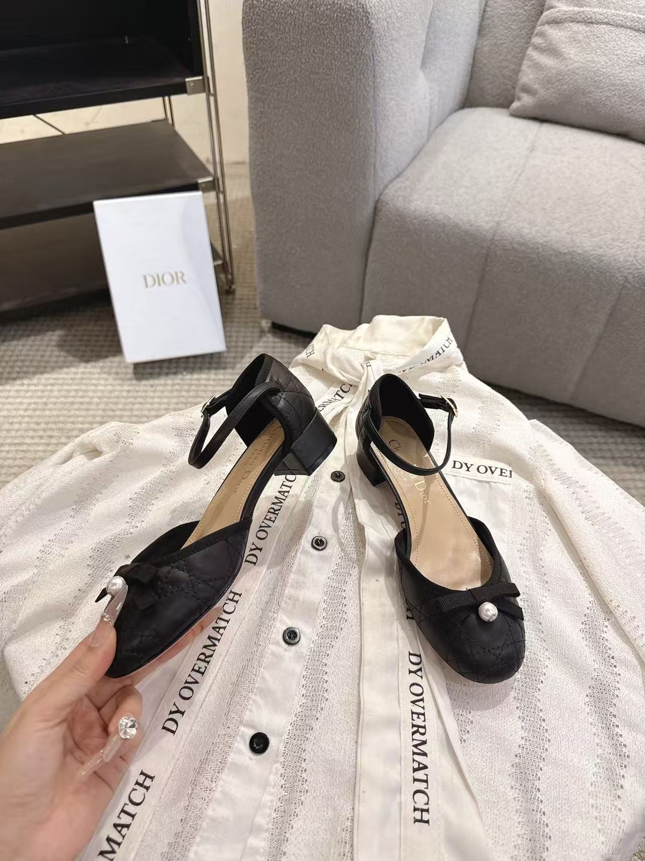 DIOR 高品質チェックパールローヒールシューズ【50％割引+送料無料】