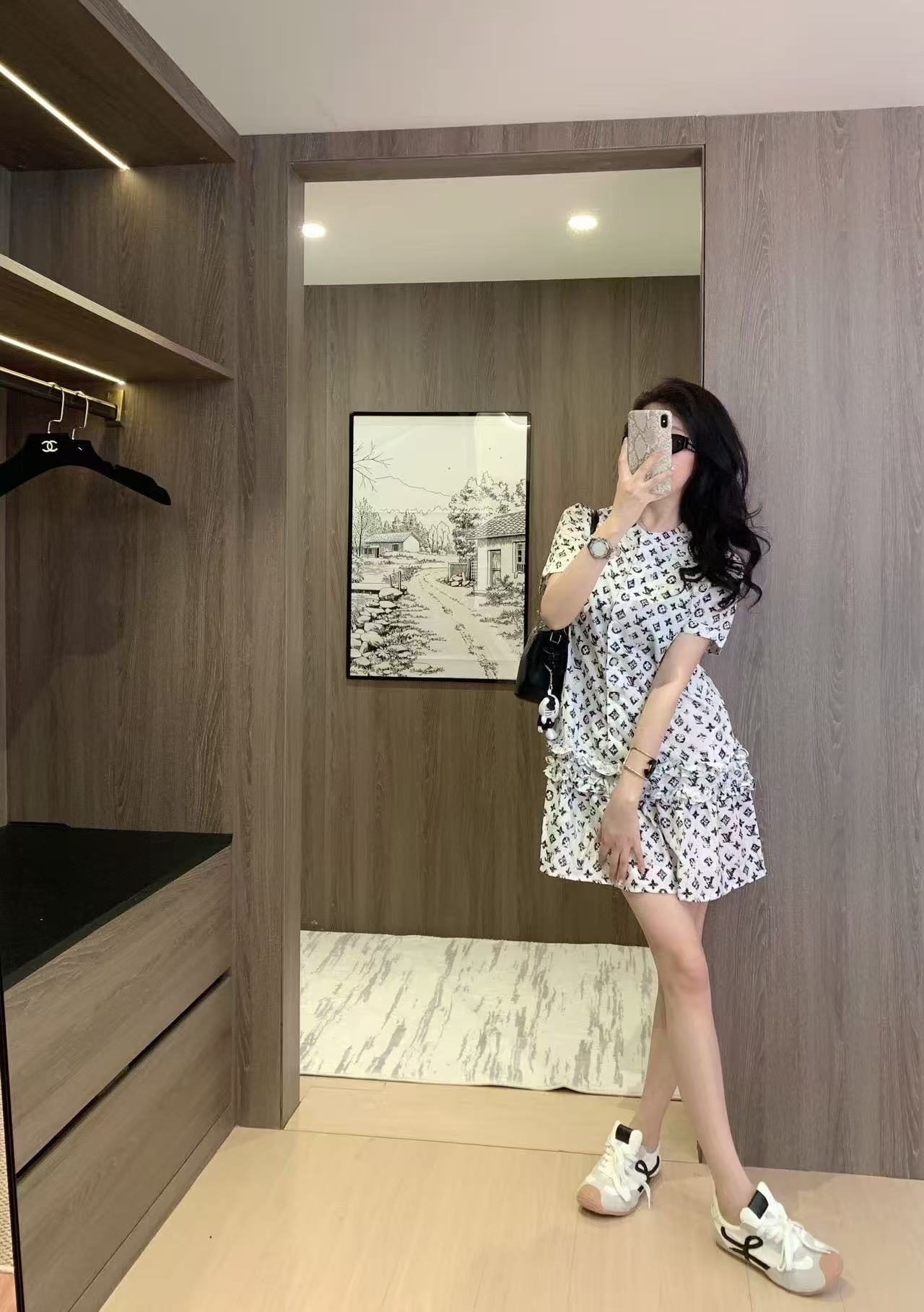 LVプリント半袖ドレス【50％割引+送料無料】