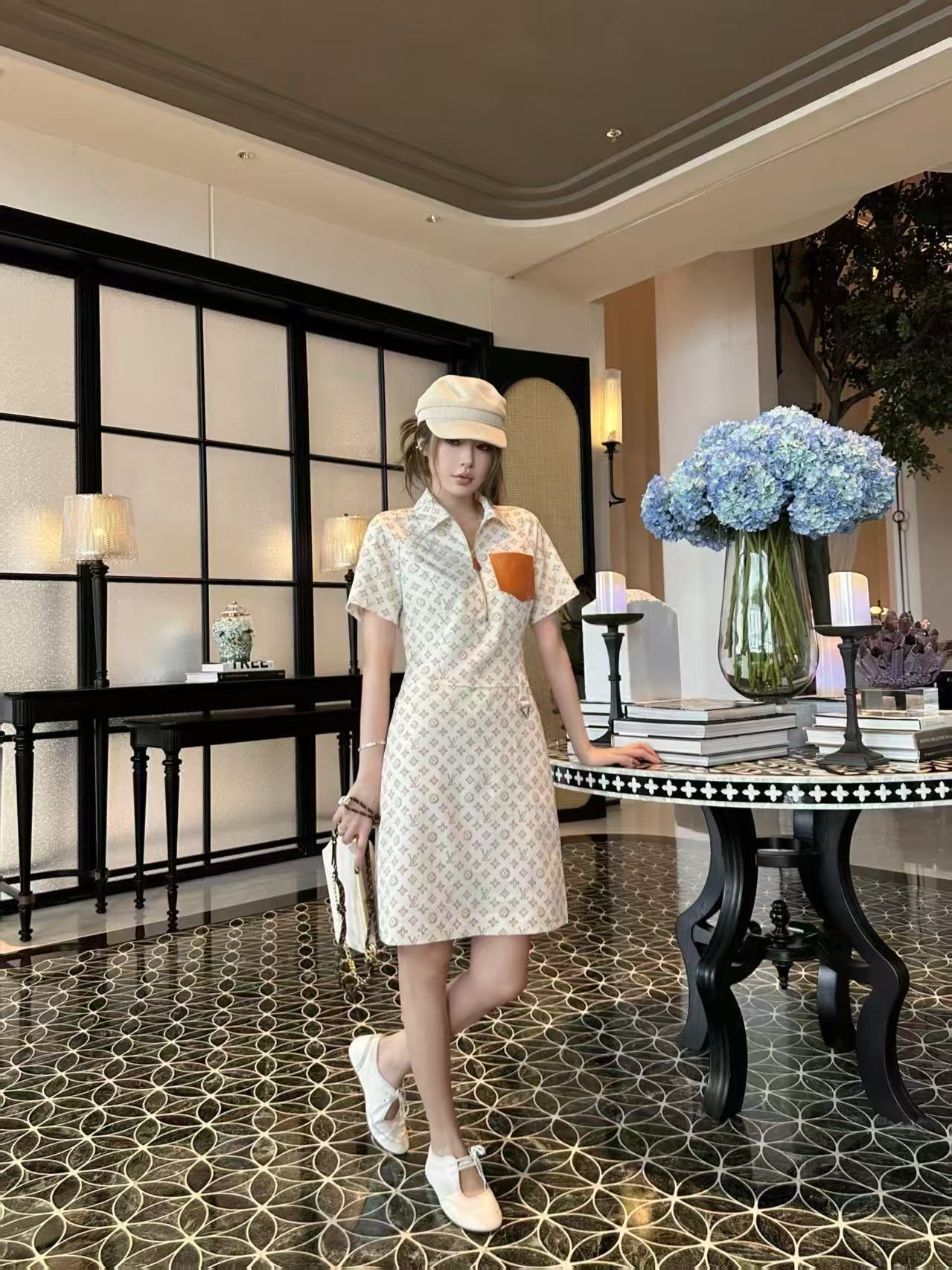 LVの高品質プリントポケットドレス【50％割引+送料無料】