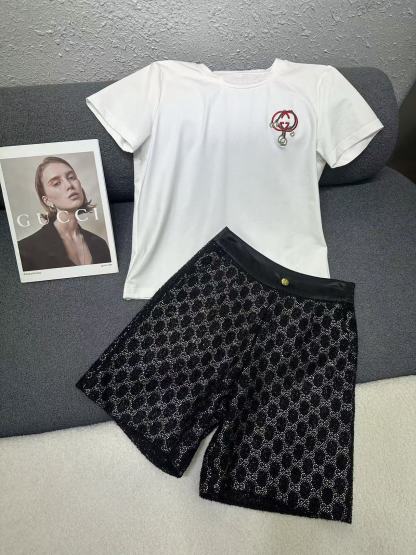 GUCC1 高品質刺繍Tシャツ+ショーツ2点セット【50％割引+送料無料】