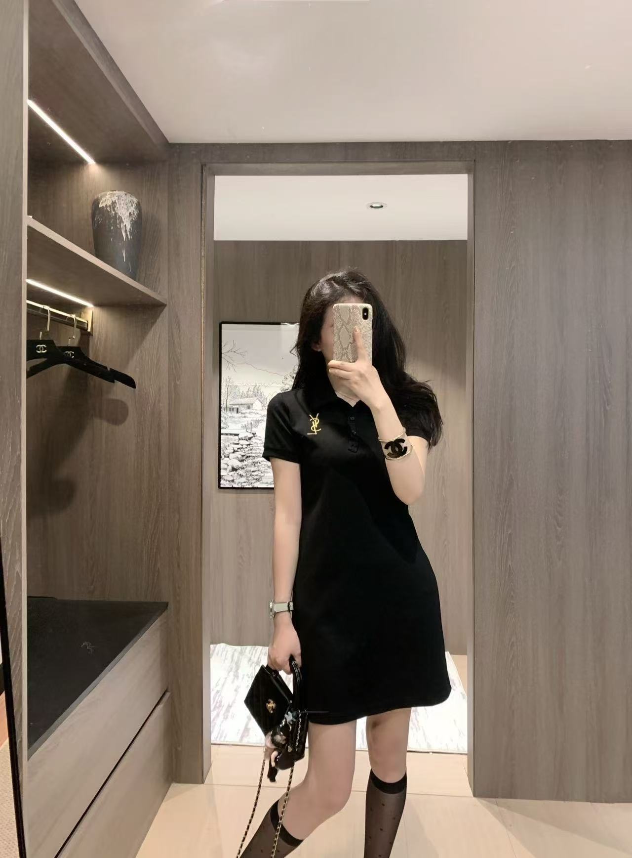 YSL 刺繍ロゴ 半袖ドレス【50％割引+送料無料】