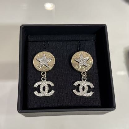 CHANE1 ダブルC ダイヤモンド ファイブポインテッドスター イヤリング【50％割引+送料無料】