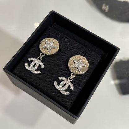 CHANE1 ダブルC ダイヤモンド ファイブポインテッドスター イヤリング【50％割引+送料無料】