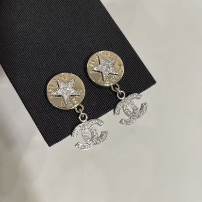 CHANE1 ダブルC ダイヤモンド ファイブポインテッドスター イヤリング【50％割引+送料無料】