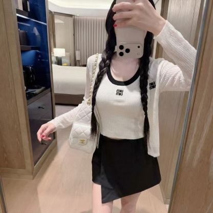 L0WEW 刺繍ベスト + カーディガン ツーピースセット【50％割引+送料無料】