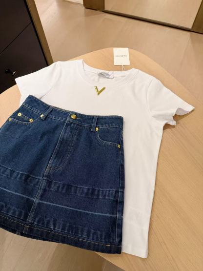 VELENT1NO Tシャツ+デニムスカート ツーピースセット【50％割引+送料無料】