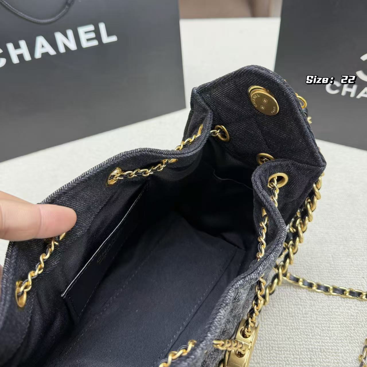 CHANE1 デニムチェーンショルダーバッグ【50％割引+送料無料】